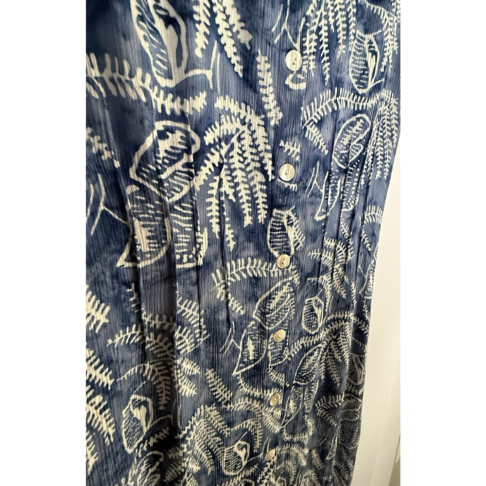 Vtg Orvis Floral Batik Pintuck Button Down Dress Sz M Blue Beachy‎ Vacation - Picture 3 of 12